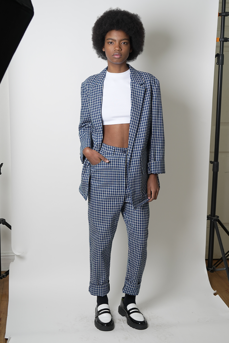 Blazer a cuadro detalle bolsillos