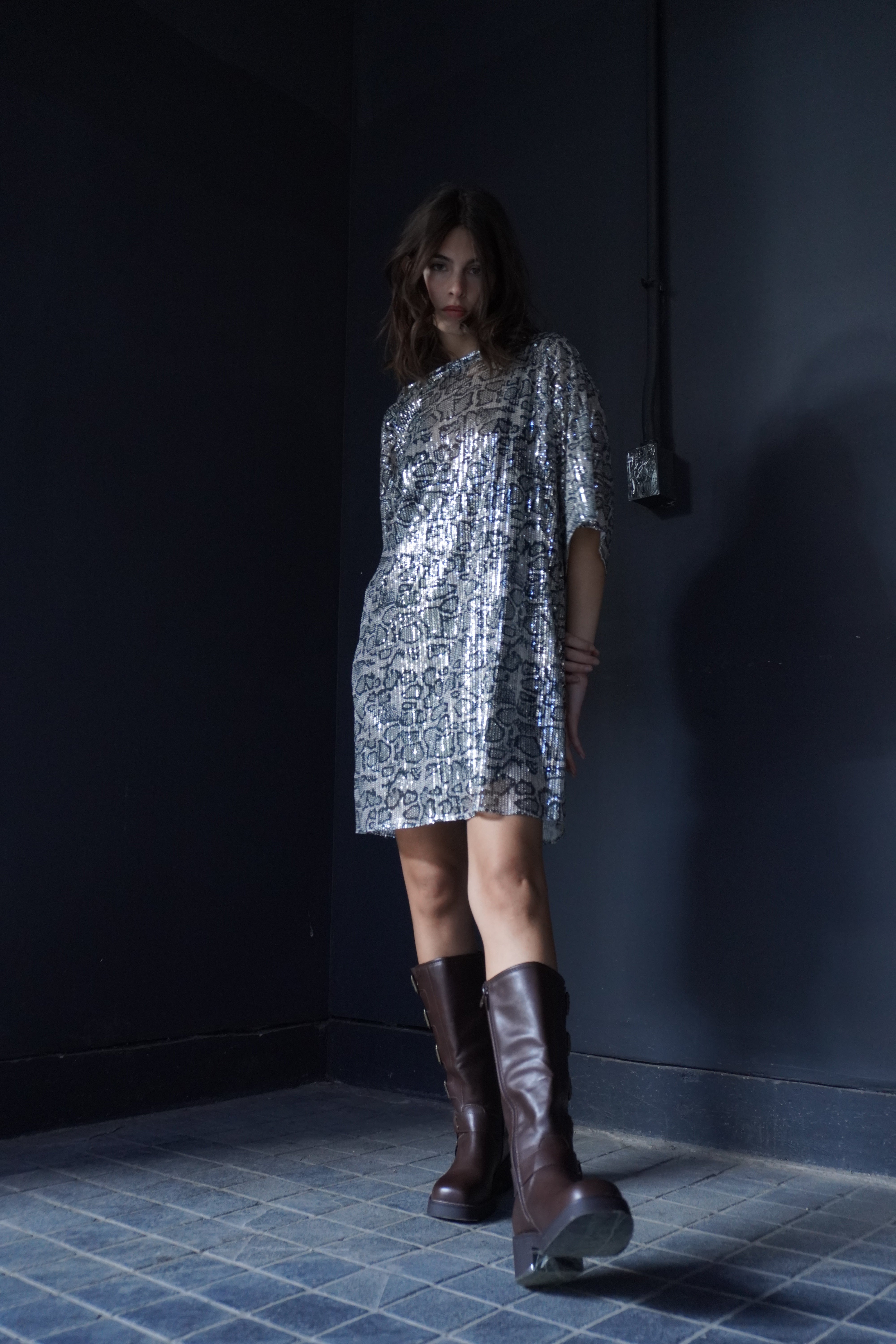 Vestido brillo snake print