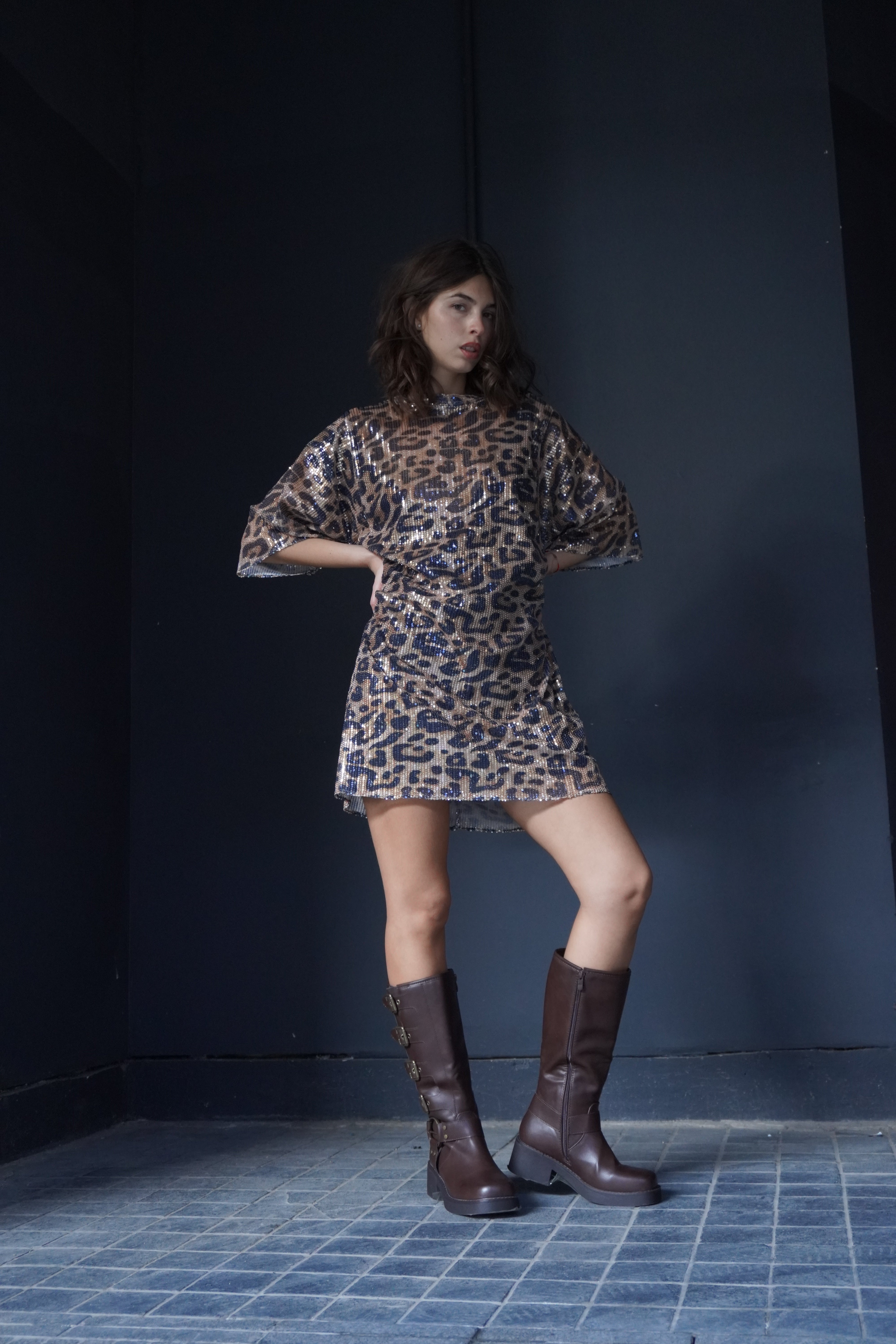 Vestido brillo animal print