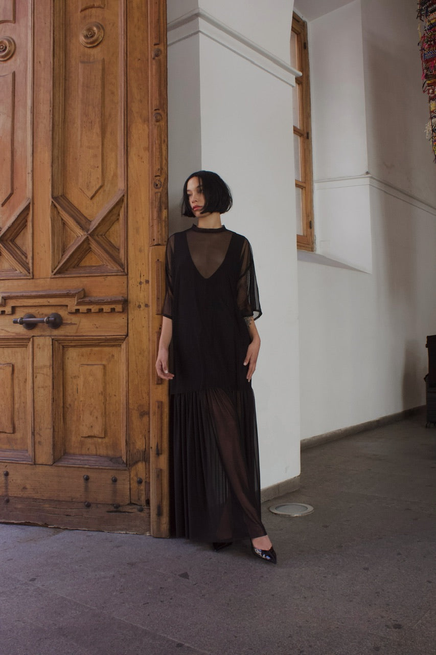 Maxivestido tull transparencia
