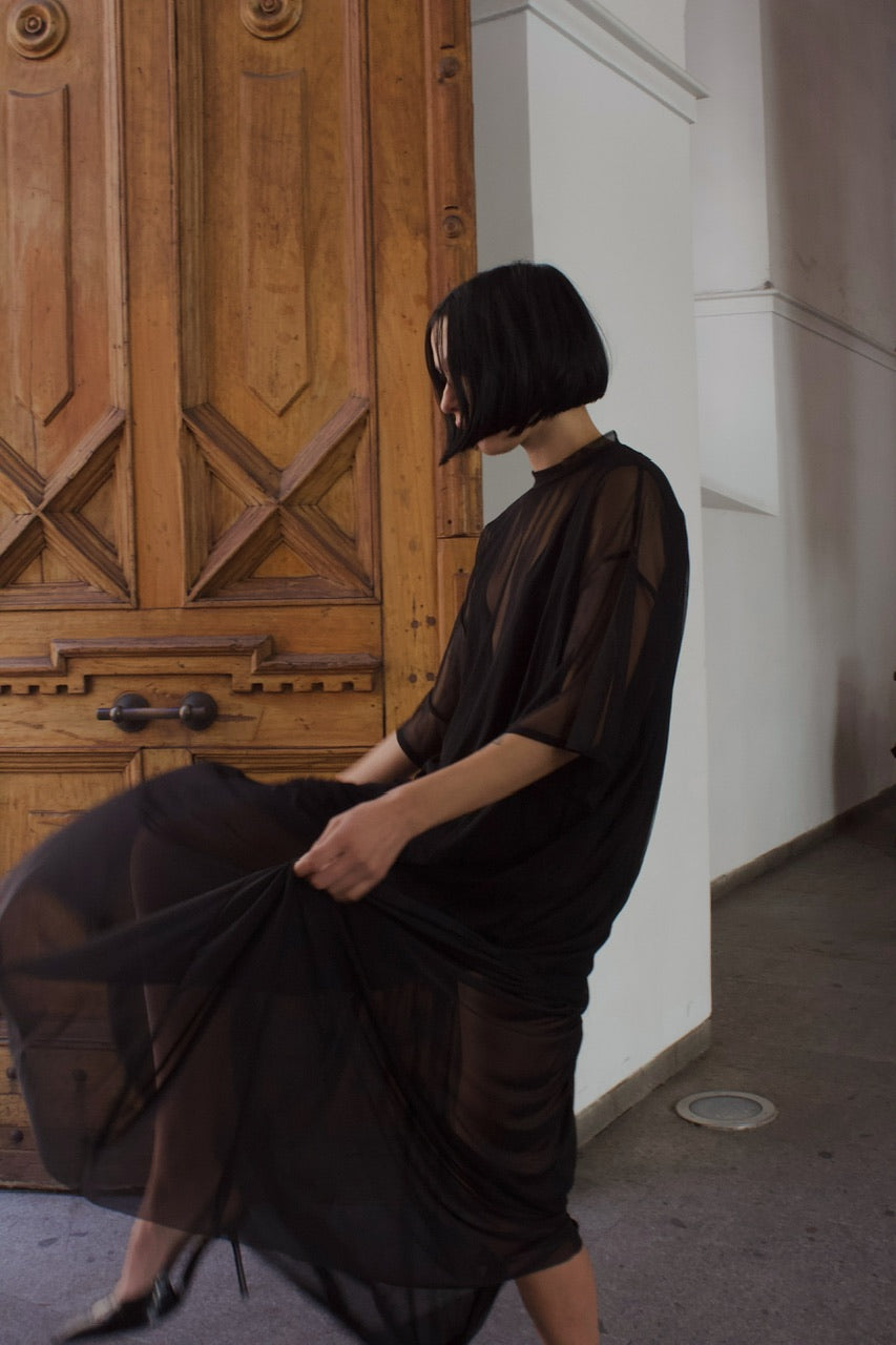 Maxivestido tull transparencia