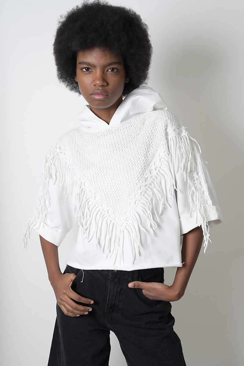 Sudadera Crop detalle flecos
