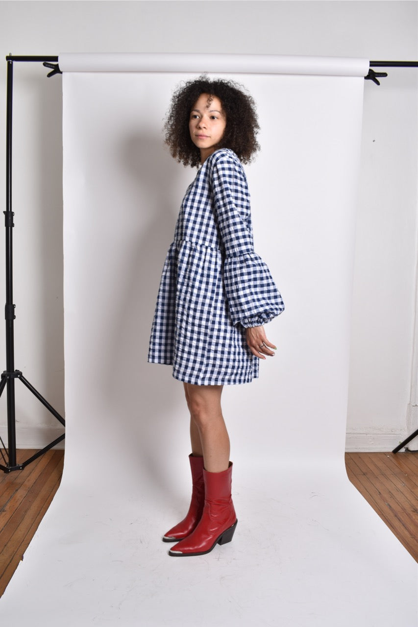 Vestido a cuadros mangas abullonadas