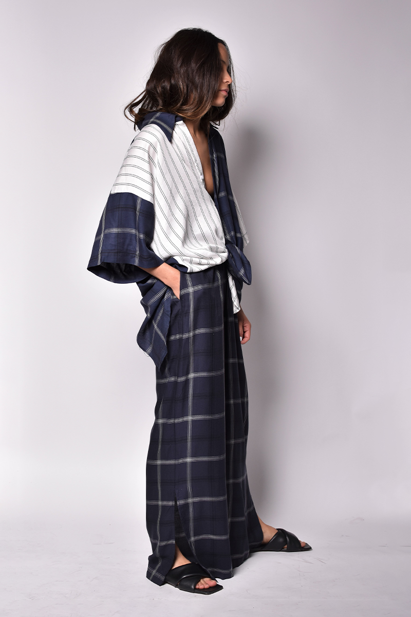 Pantalón pijamero cuadros aberura laterales