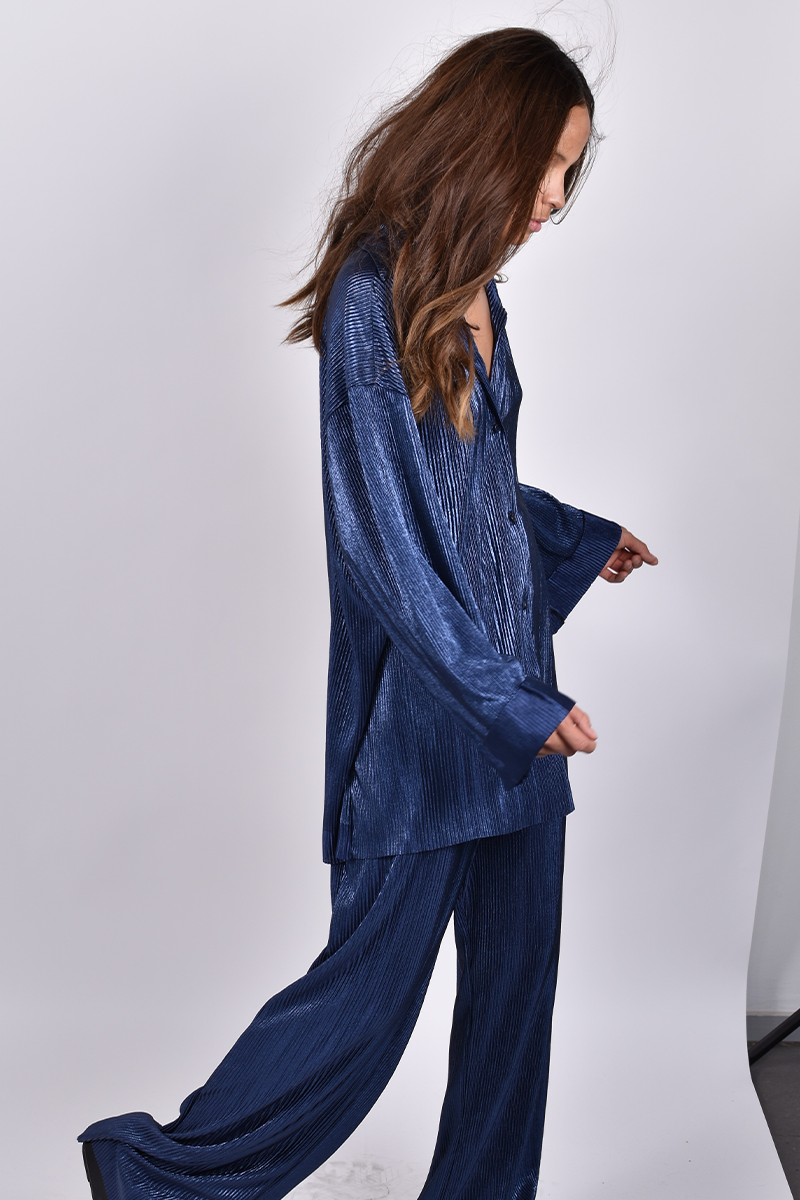 Pantalón plisado azul