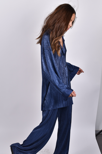 Pantalón plisado azul